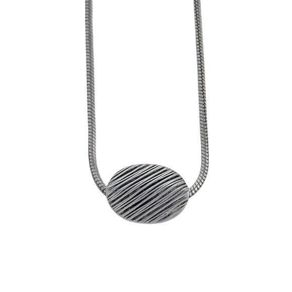 Vintage Sterling Silver 925 Flat Oval Textured Bead Snake Chain Necklace 16"-18" - Picture 1 of 4